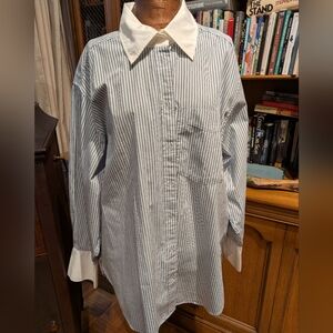 Gap Big Shirt Striped With French Collar And Cuffs Size Large NWOT